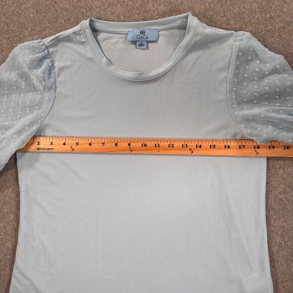 CeCe Swiss Dot Short Sleeve Crew Neck Blouse Women's Medium Blue - Picture 5 of 7